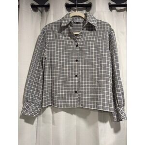 8 Seconds Womens Navy White Gingham Plaid Button Down Shirt S